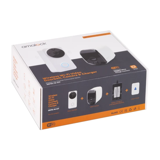 AMALOCK DB701 Wireless Doorbell & Chime Kit With 1 X White CAM200A Camera, Battery Charger And Rechargeable Batteries White DB701-W-KIT