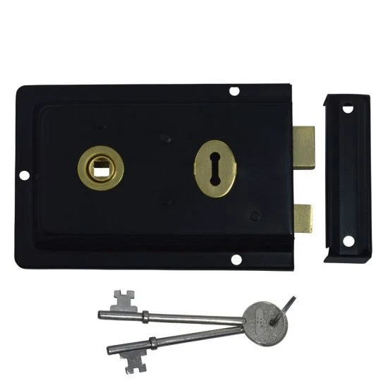 ASEC 1 Lever Double Handed Flanged Rimlock - 150mm Black