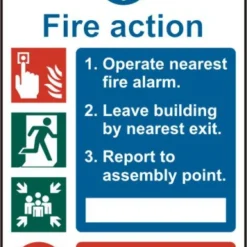 ASEC Fire Action Procedure 200mm X 300mm PVC Self Adhesive Sign Option 1