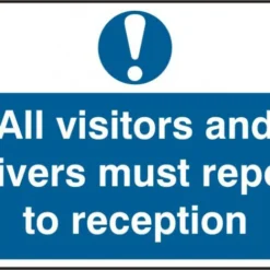 ASEC `All Visitors And Drivers Must Report To Reception` 200mm X 300mm PVC Self Adhesive Sign 1 Per Sheet