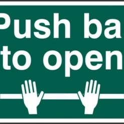 ASEC `Push Bar To Open` 200mm X 300mm PVC Self Adhesive Sign 1 Per Sheet