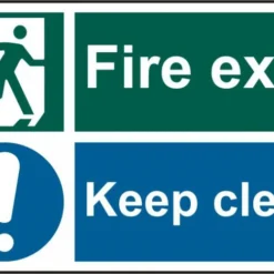 ASEC `Fire Exit Keep Clear` 200mm X 300mm PVC Self Adhesive Sign 1 Per Sheet