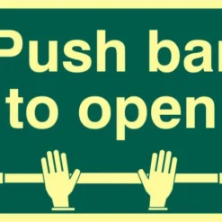 ASEC `Push Bar To Open` 200mm X 300mm PVC Self Adhesive Photo Luminescent Sign 1 Per Sheet